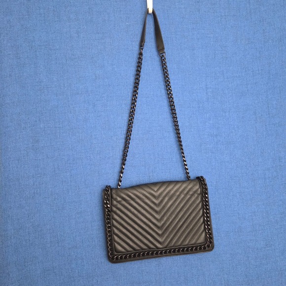 Aldo Handbags - Aldo Black Chevron Quilted Chain Crossbody Bag Gunmetal Hardware Handbag